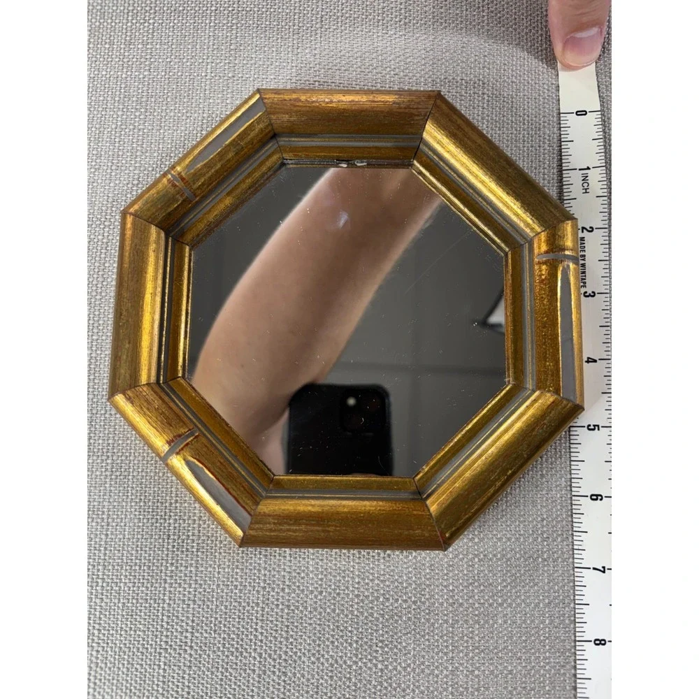 Octagon Bamboo Style Wall Mirror Decor with Brass/Gold Frame 6.5